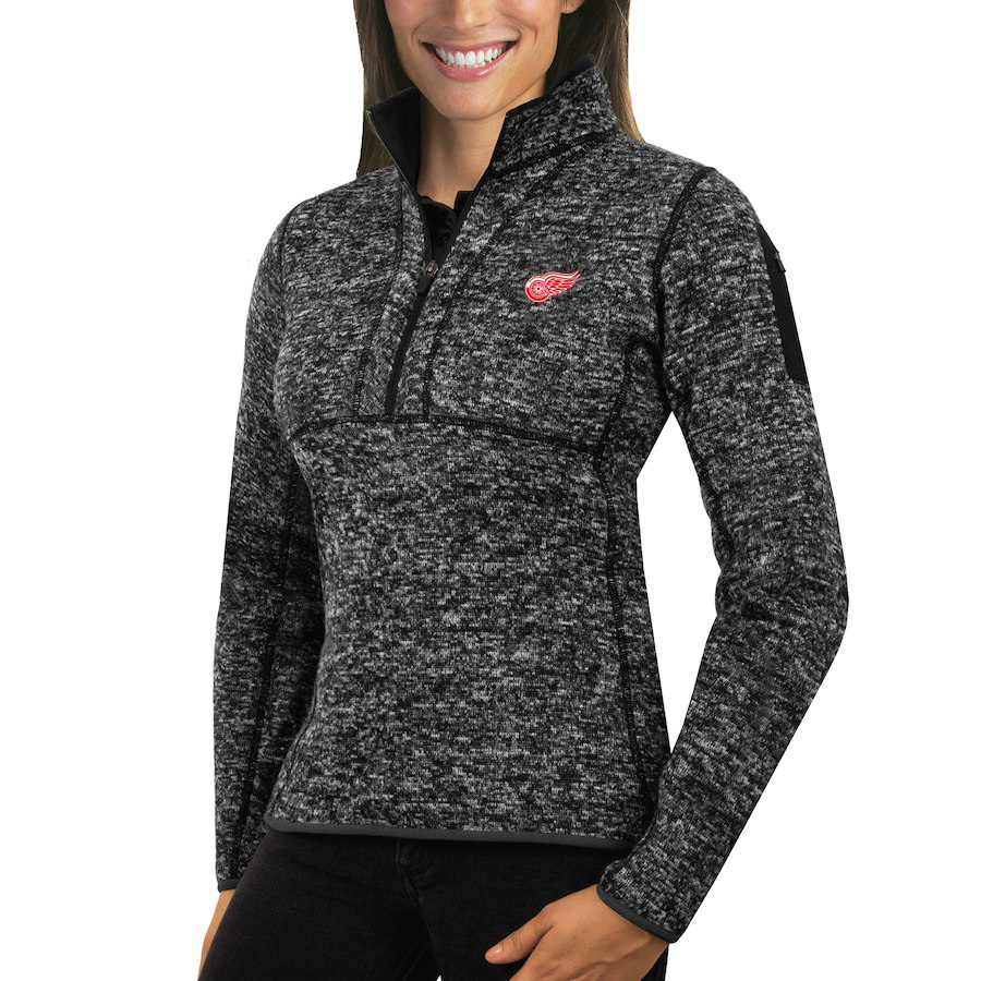 Detroit Red Wings Antigua Women's Fortune 1/2-Zip Pullover Sweater Charcoal